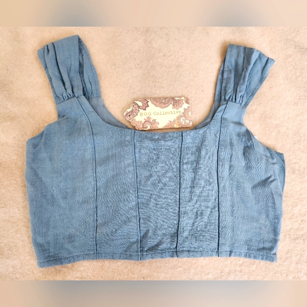 BOG Collective Linen Viscose Blend Crop Top Medium